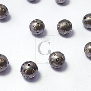 Pave Rosecut Diamond 925 Sterling Silver Handmade Pave Diamond Bead / Spacers Ball Design 6mm
