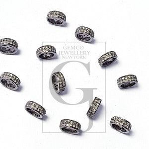 Pave rosecut diamond 925 sterling silver handmade pave diamond Rondelles / bead 6mm/ 8mm/10mm/12mm 2 lines diamond jewelry making supplies