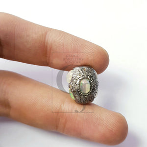 Very Beautiful Rosecut Pave Diamond Bead 925 Sterling Silver Handmade Silver Finish Color Stone Oval Shaped Diamond Bead