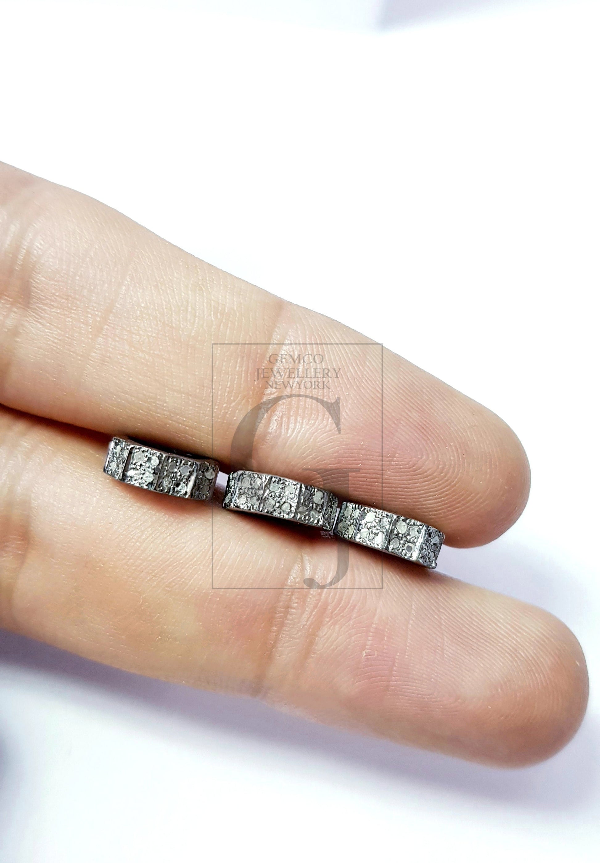 Latest Designer Rosecut Pave Diamond Bead 925 Sterling Silver Handmade Silver Finish Diamond Bead