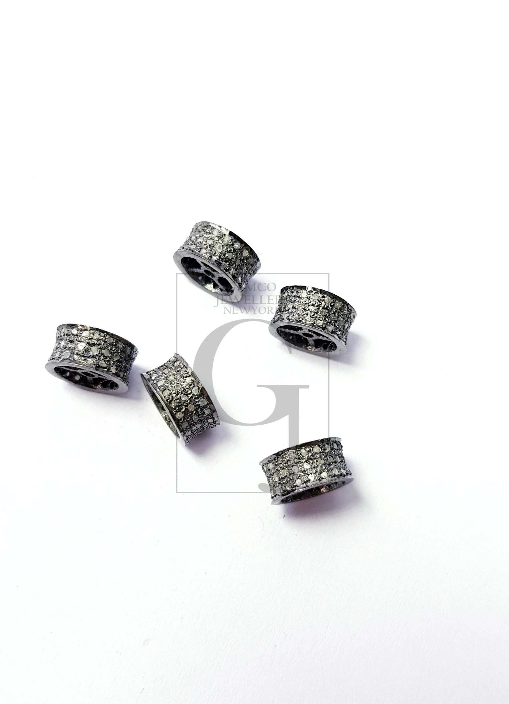 1pc Rosecut pave diamond bead 925 sterling silver handmade silver finish three (3) line diamond bead Rondelles 8mm and 10mm size rondelle