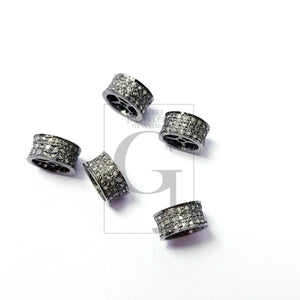 1pc Rosecut pave diamond bead 925 sterling silver handmade silver finish three (3) line diamond bead Rondelles 8mm and 10mm size rondelle