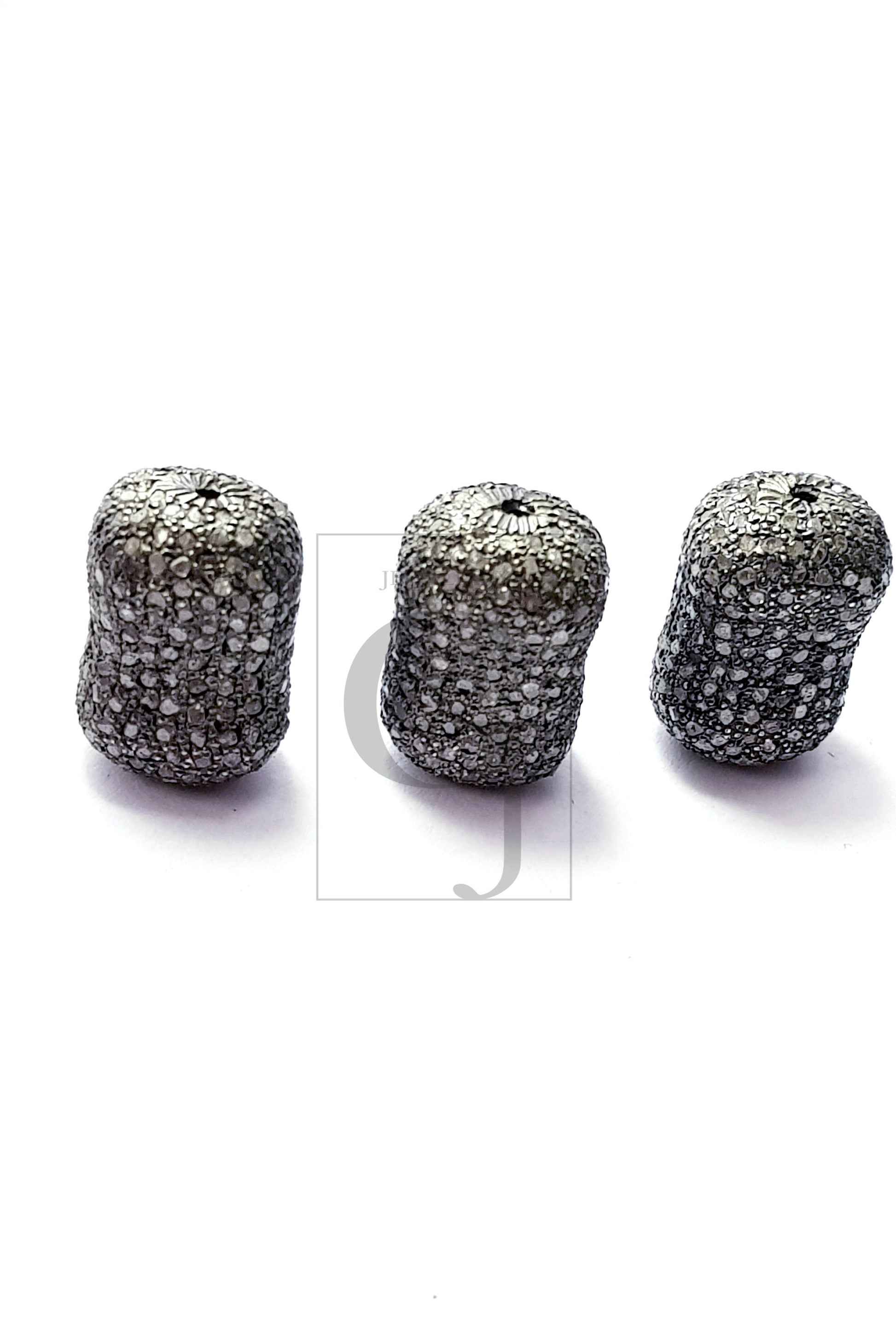 Unique  Designer Rosecut Pave Diamond Beads 925 Sterling Silver Handmade Silver Finish Diamond Beads