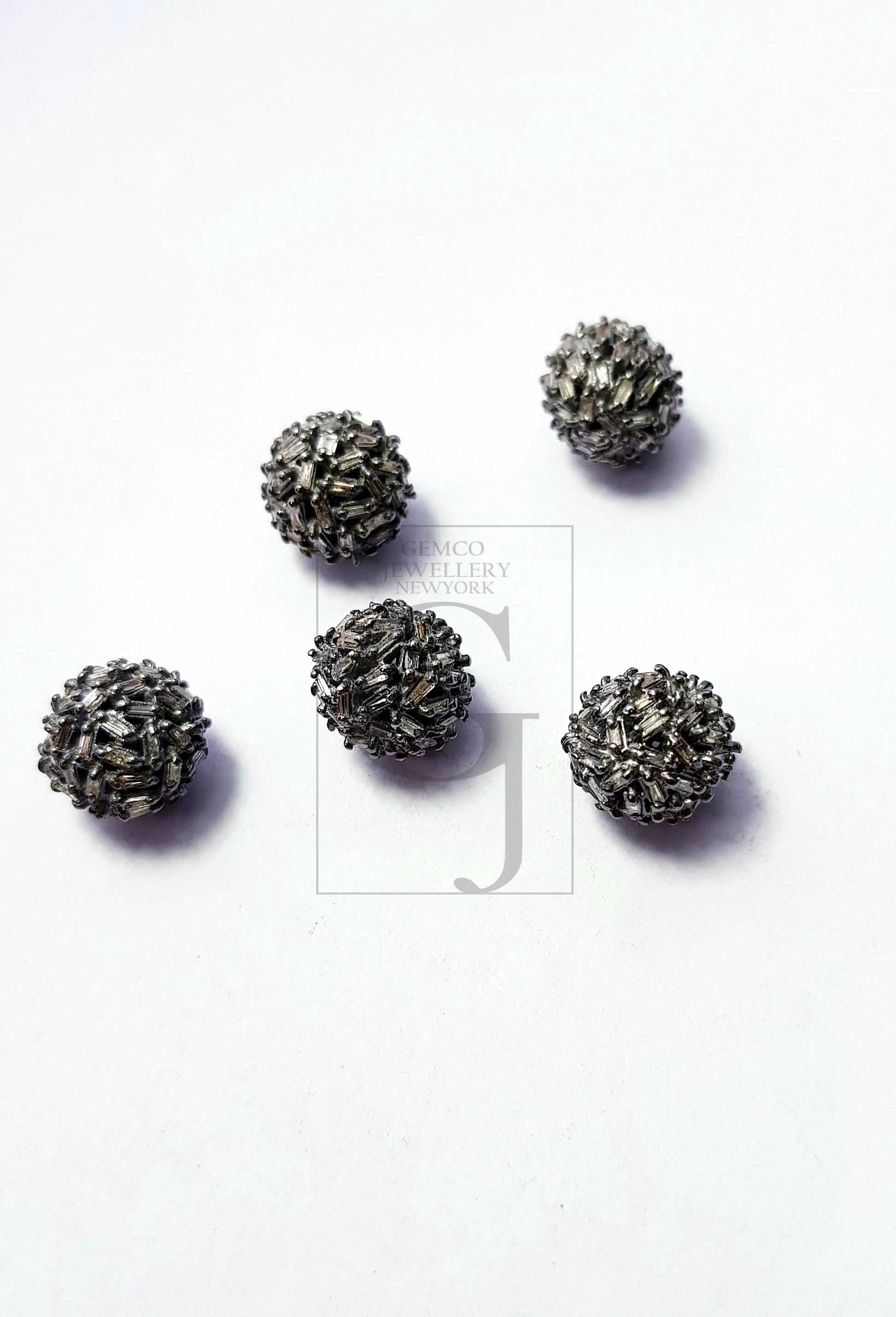 Very beautiful Rosecut pave diamond bead 925 sterling silver handmade silver finish ball design diamond bead