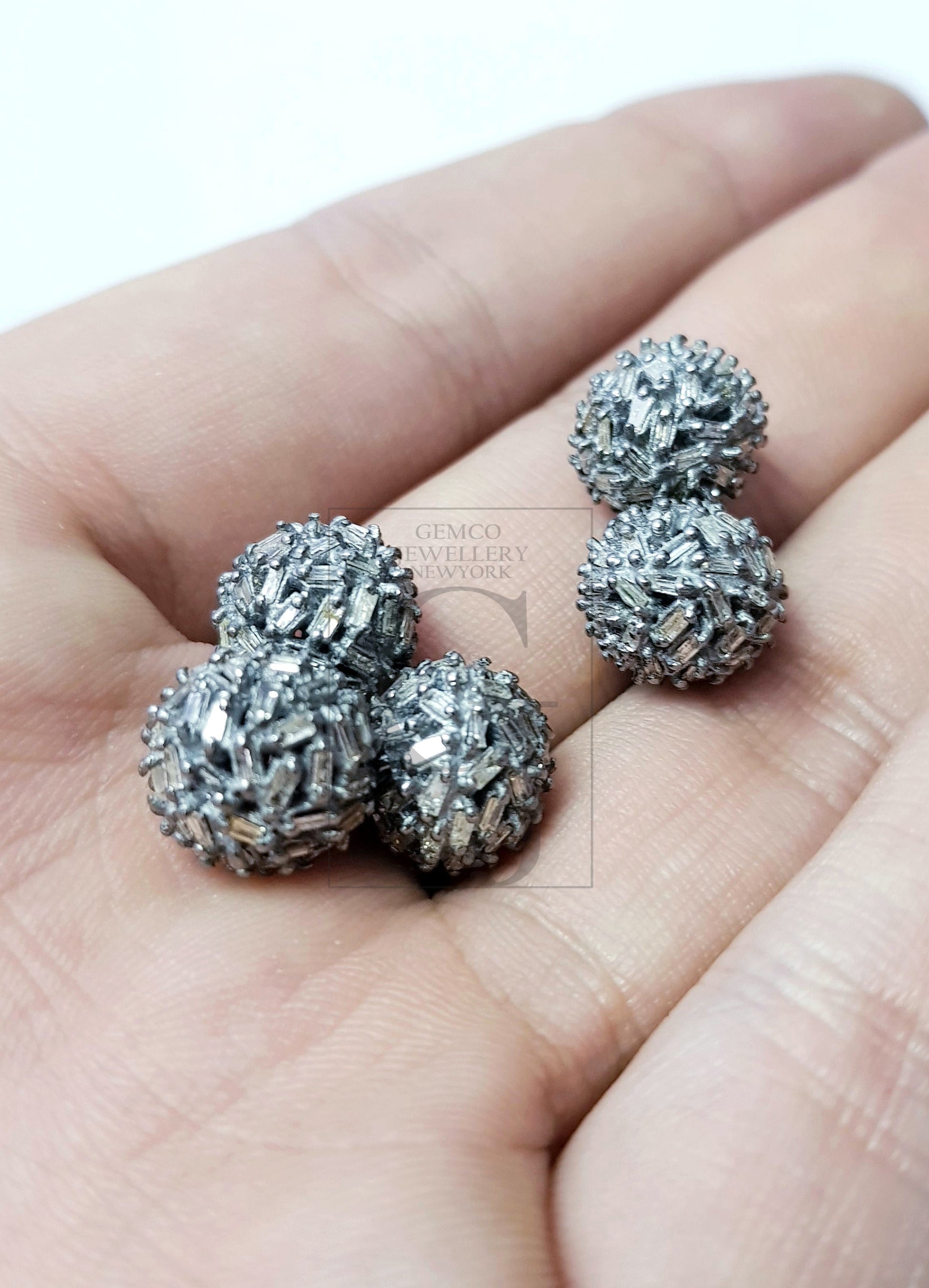 Very beautiful Rosecut pave diamond bead 925 sterling silver handmade silver finish ball design diamond bead