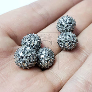 Very beautiful Rosecut pave diamond bead 925 sterling silver handmade silver finish ball design diamond bead