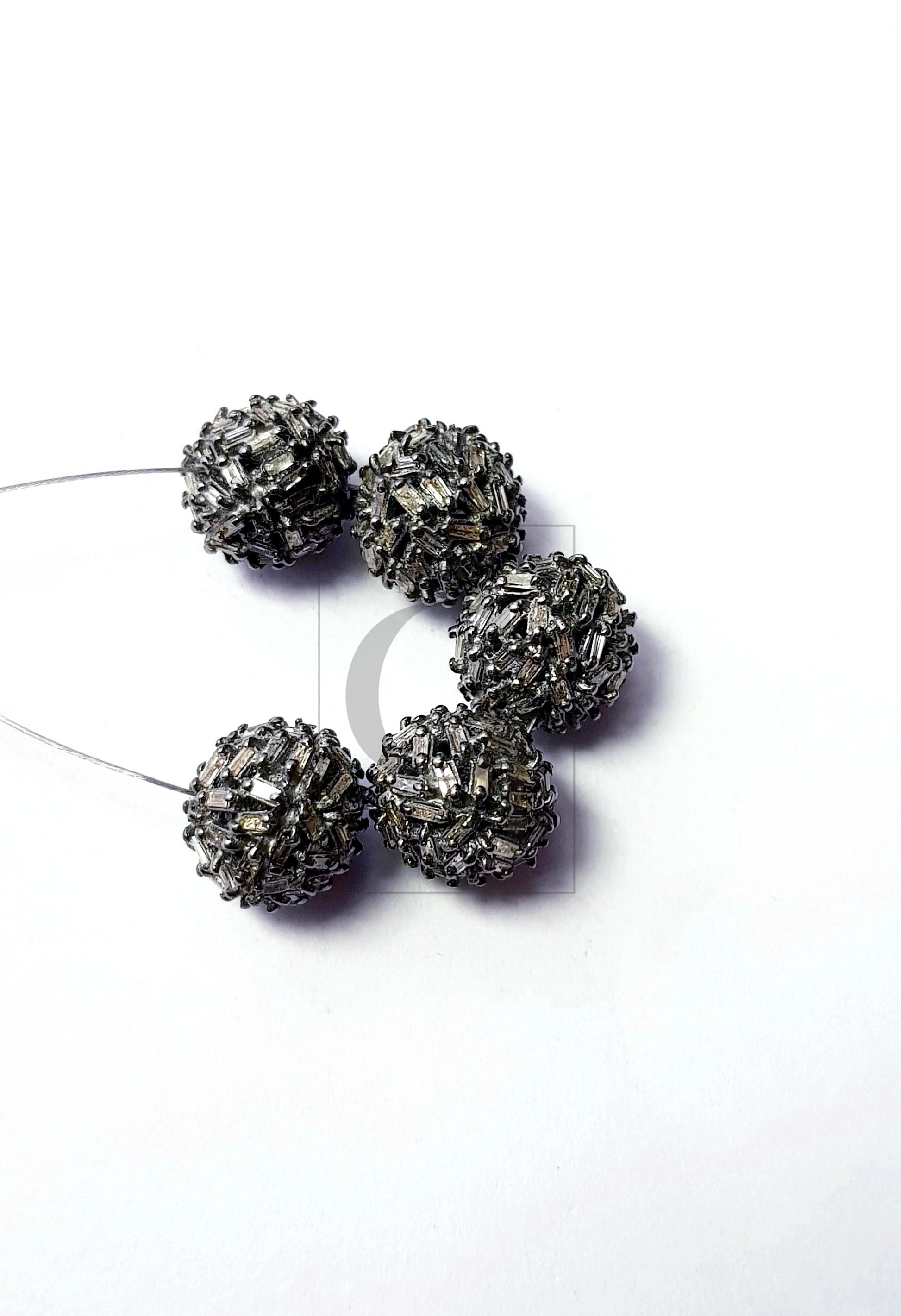 Very beautiful Rosecut pave diamond bead 925 sterling silver handmade silver finish ball design diamond bead