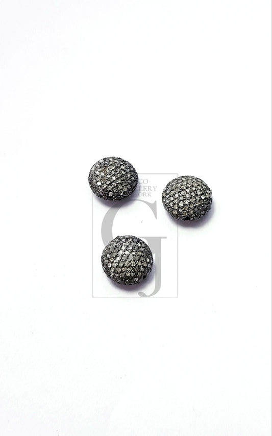 Rosecut pave diamond bead 925 sterling silver handmade silver finish beautiful diamond bead