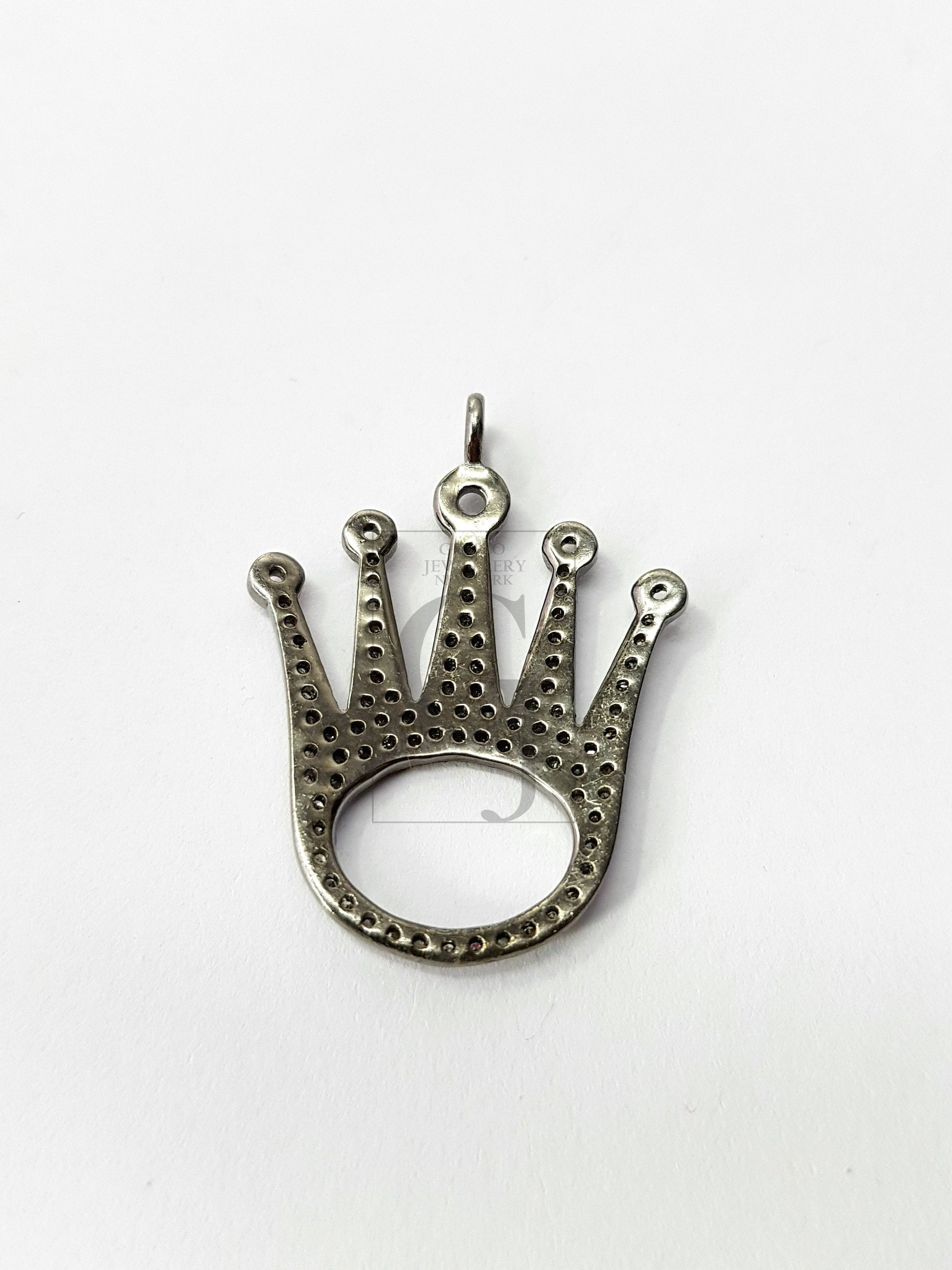 King pin Pave diamond rosecut pendant 925 sterling silver pendant handmade diamond pendant crown design pave diamond pendant