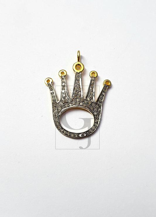 King pin Pave diamond rosecut pendant 925 sterling silver pendant handmade diamond pendant crown design pave diamond pendant