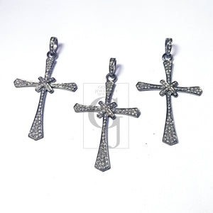 Pave diamond rosecut pendant 925 sterling silver pendant handmade diamond pendant beautiful cross design diamond pendant charm