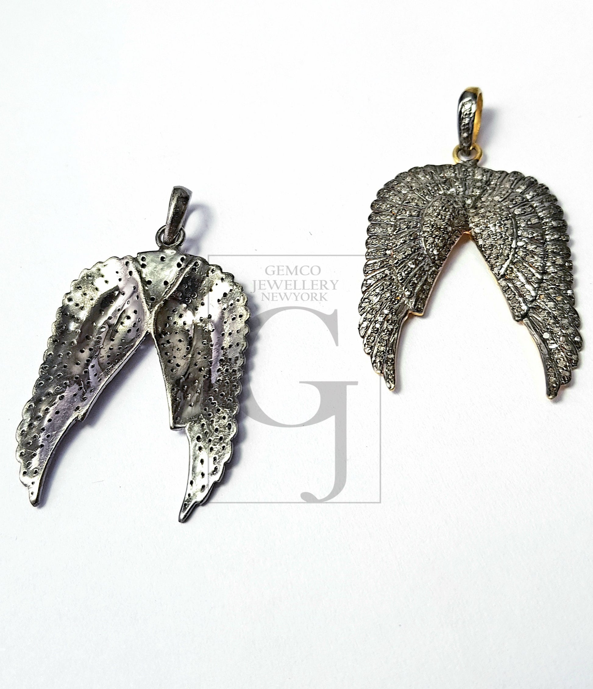 1pc antique designer wings pendant Pave diamond rosecut pendant 925 sterling silver pendant handmade diamond pendant diamond pendant jewelry