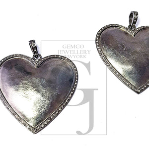 Pave diamond rosecut pendant 925 sterling silver pendant handmade diamond pendant heart design pave beautiful diamond pendant