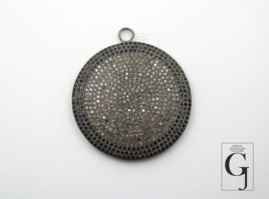 Antique Look Pave Round Disc Pendant Rosecut Pave Diamond Pendant 925 Sterling Silver Handmade Finish Diamond Jewelry Necklace Pendant
