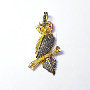 Pave diamond rosecut pendant 925 sterling silver pendant handmade diamond pendant designer animal figure golden owl shaped diamond pendant