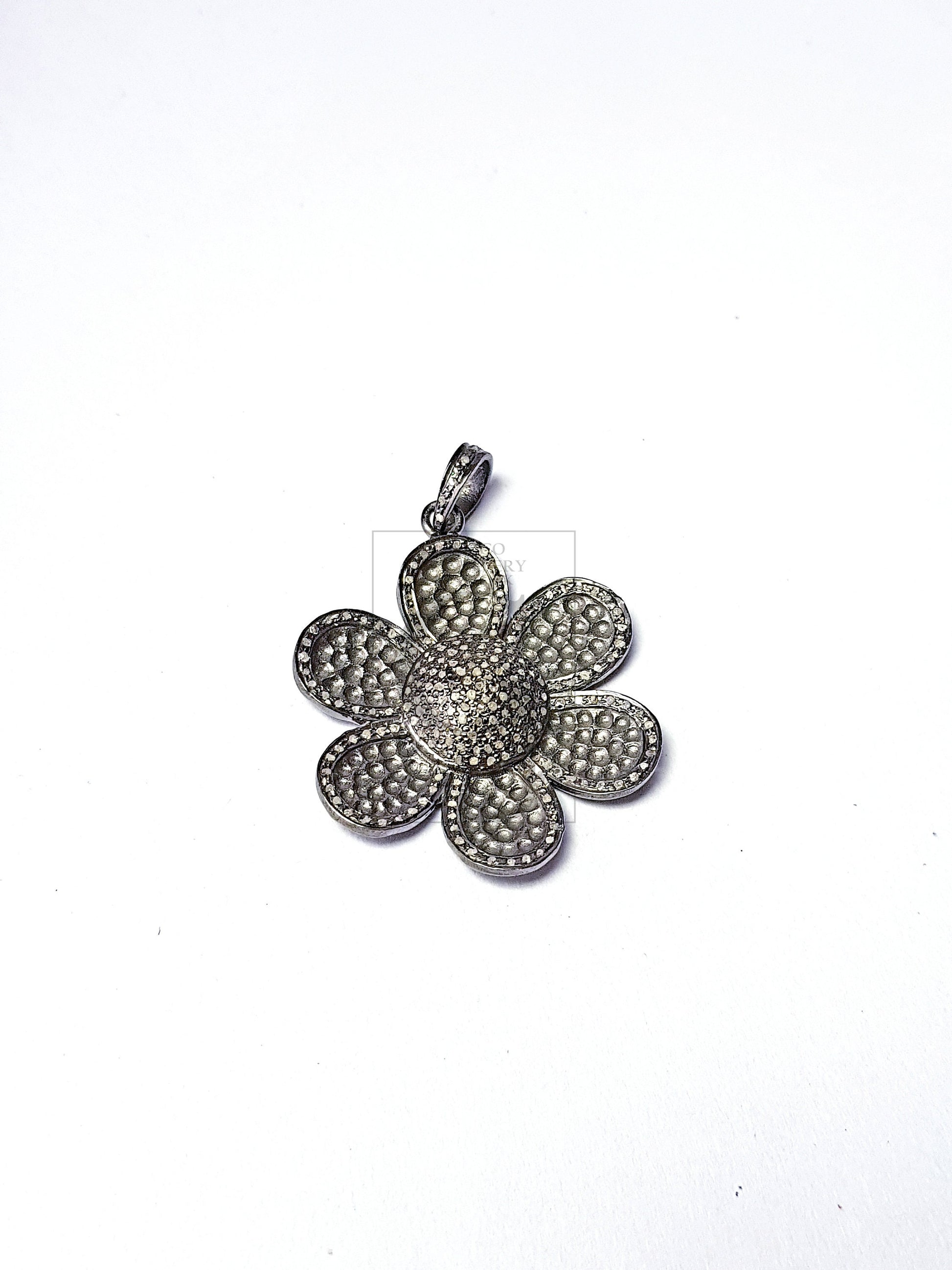 Flower Design Beautiful Pendant Pave Diamond Rose Cut Pendant 925 Sterling Silver Pendant Handmade Diamond Pendant Charm