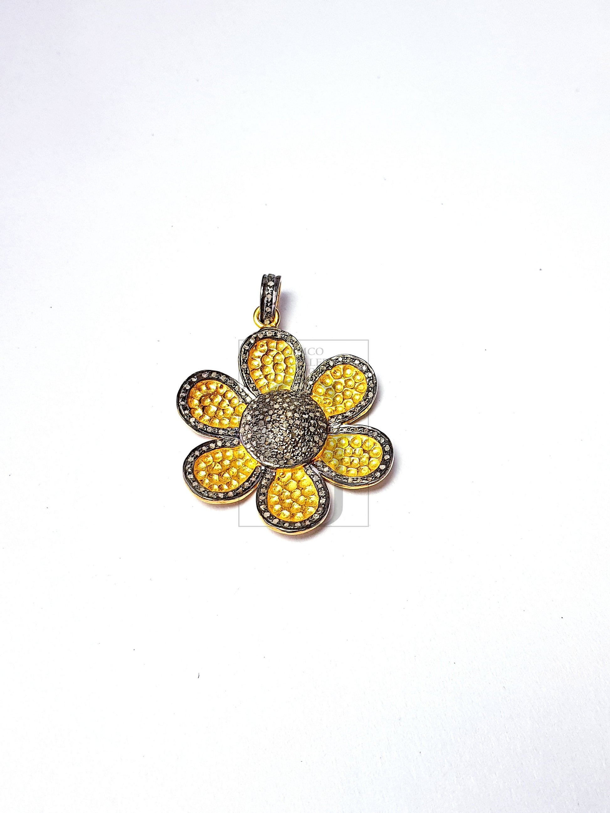 Flower Design Beautiful Pendant Pave Diamond Rose Cut Pendant 925 Sterling Silver Pendant Handmade Diamond Pendant Charm