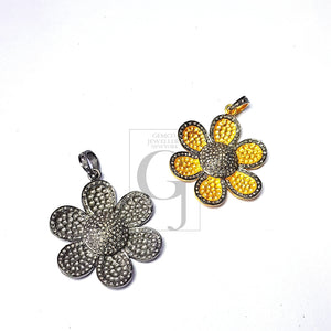 Flower Design Beautiful Pendant Pave Diamond Rose Cut Pendant 925 Sterling Silver Pendant Handmade Diamond Pendant Charm