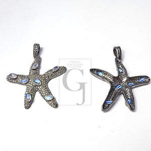 Pave diamond rosecut pendant 925 sterling silver pendant handmade diamondpendant pave diamond star design pendant with beautiful color stone