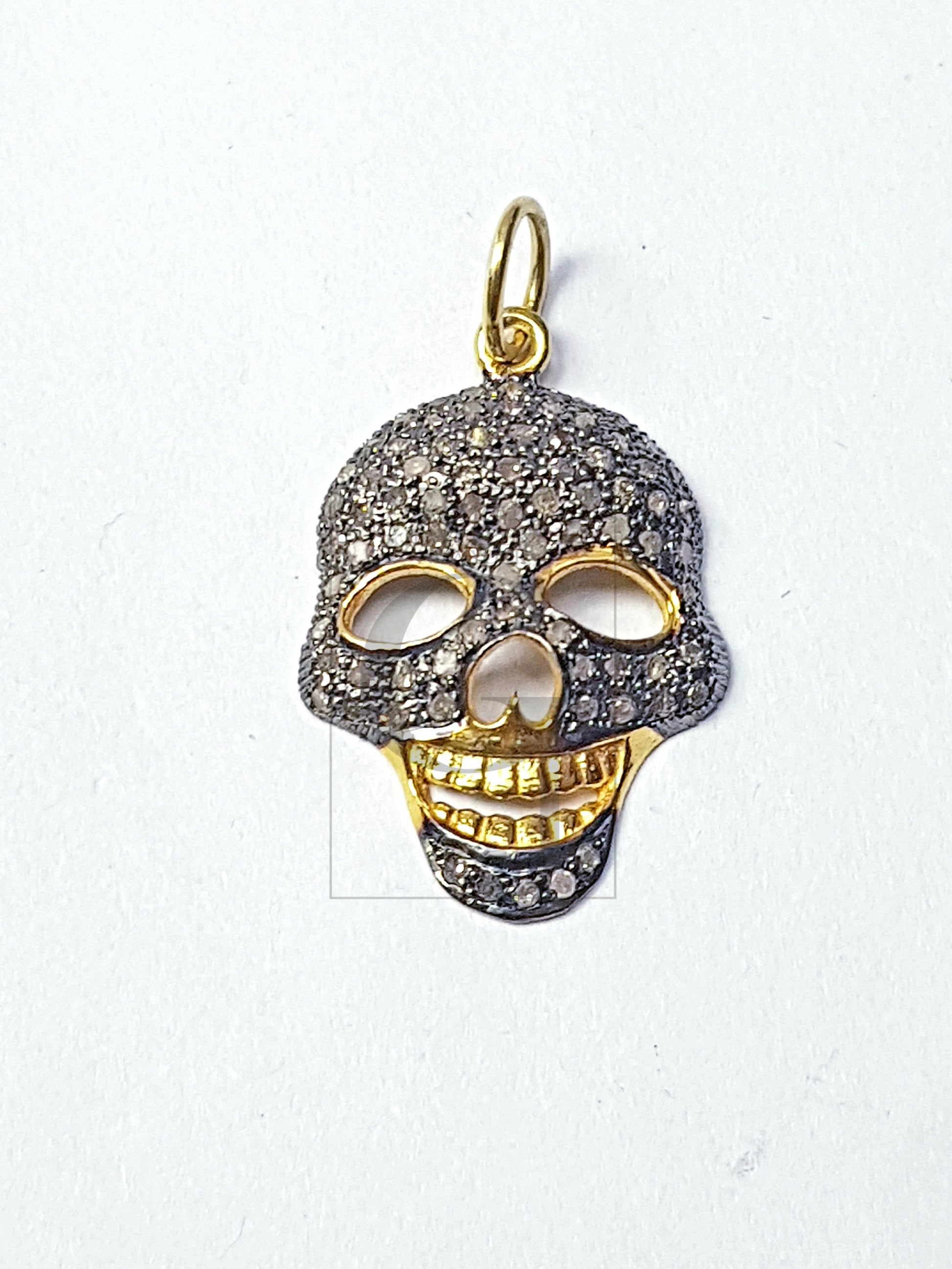 Skull design very beautiful charm pendant Pave diamond rosecut pendant 925 sterling silver pendant handmade diamond pendant