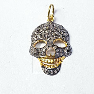 Skull design very beautiful charm pendant Pave diamond rosecut pendant 925 sterling silver pendant handmade diamond pendant