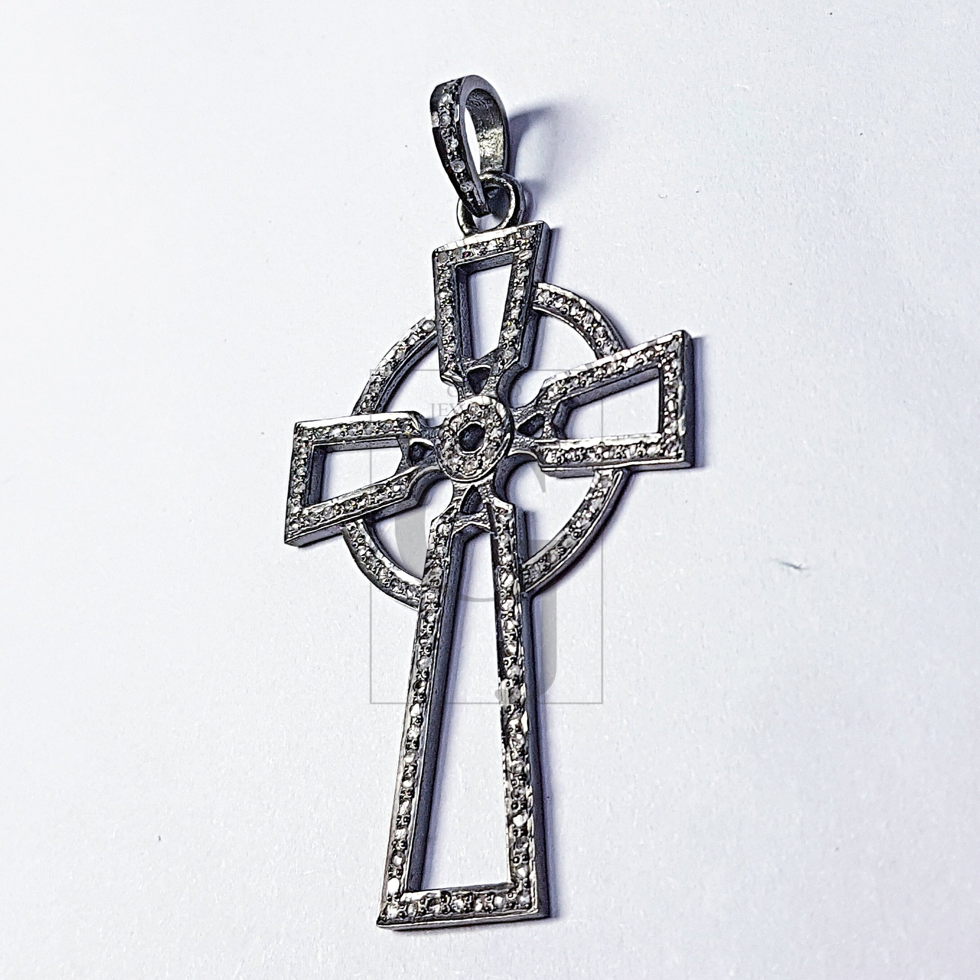 Pave diamond rosecut pendant 925 sterling silver pendant handmade diamond pendant circled cross beautiful diamond pendant