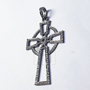 Pave diamond rosecut pendant 925 sterling silver pendant handmade diamond pendant circled cross beautiful diamond pendant