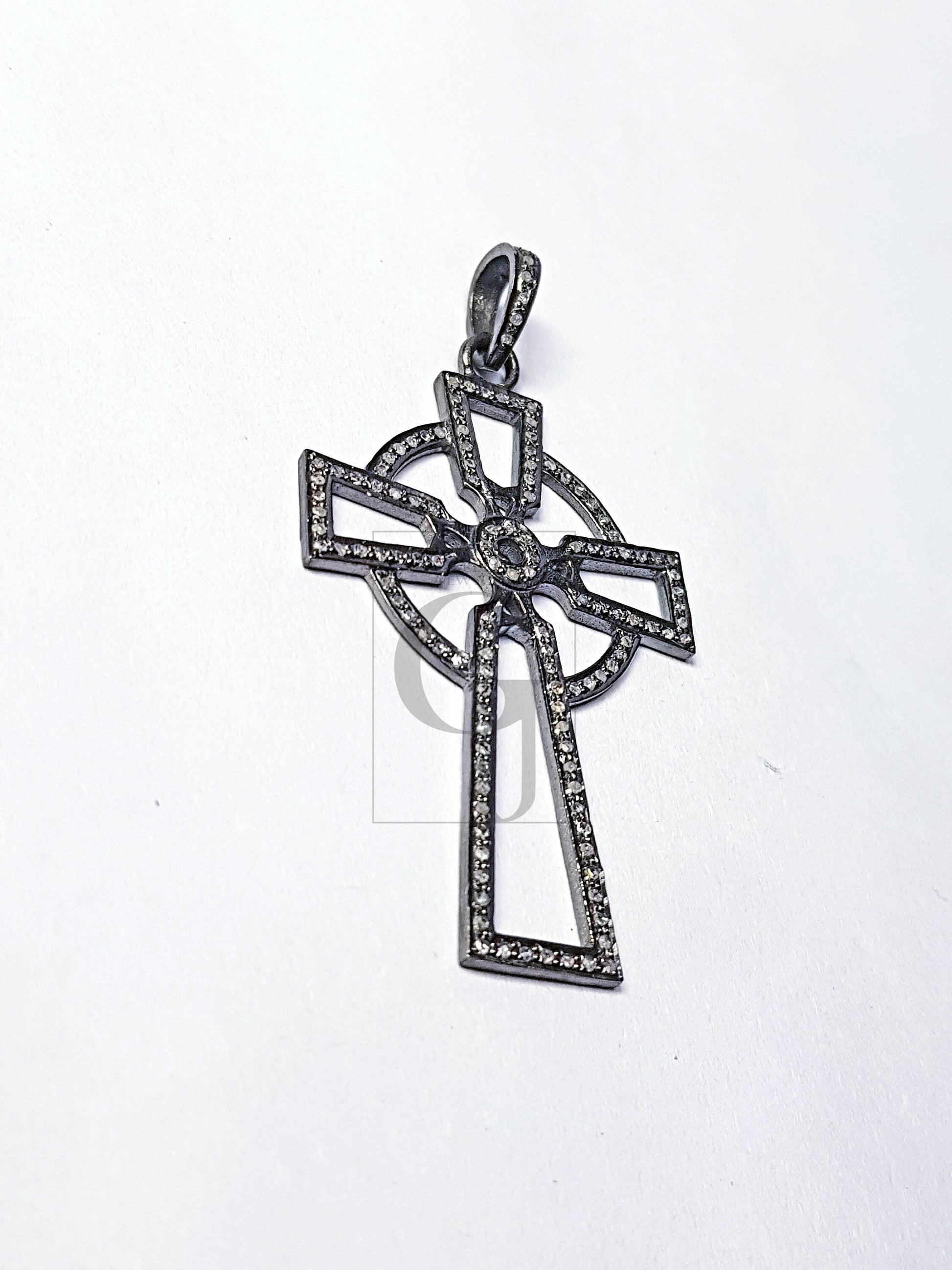 Pave diamond rosecut pendant 925 sterling silver pendant handmade diamond pendant circled cross beautiful diamond pendant