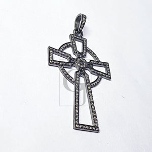 Pave diamond rosecut pendant 925 sterling silver pendant handmade diamond pendant circled cross beautiful diamond pendant