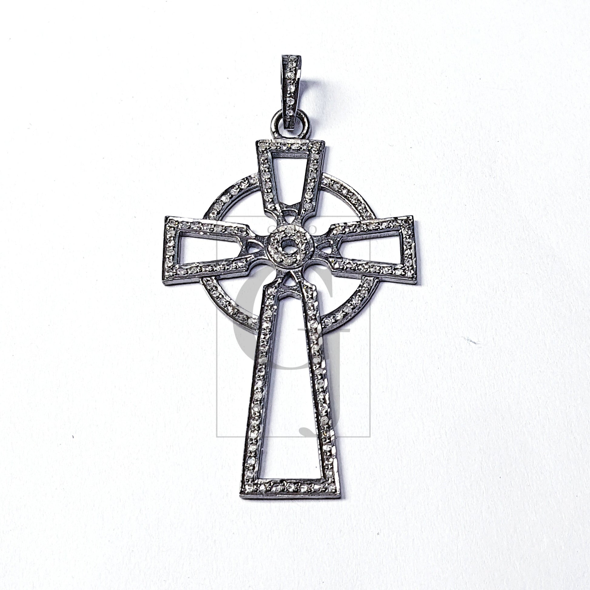 Pave diamond rosecut pendant 925 sterling silver pendant handmade diamond pendant circled cross beautiful diamond pendant