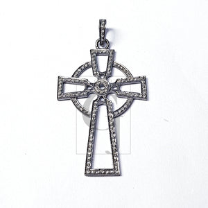 Pave diamond rosecut pendant 925 sterling silver pendant handmade diamond pendant circled cross beautiful diamond pendant