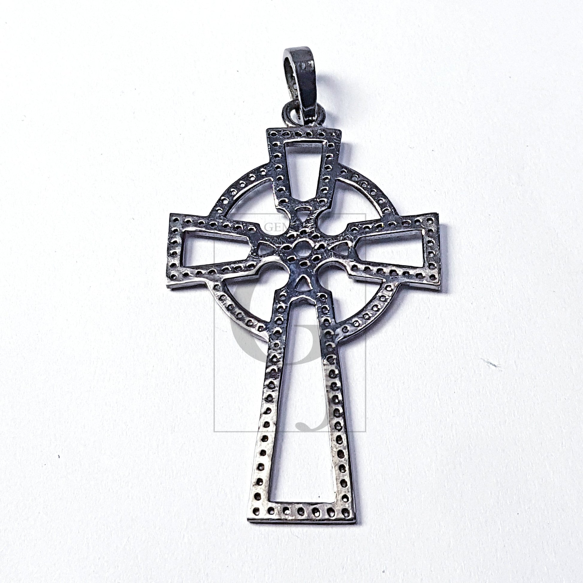 Pave diamond rosecut pendant 925 sterling silver pendant handmade diamond pendant circled cross beautiful diamond pendant