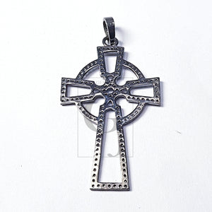 Pave diamond rosecut pendant 925 sterling silver pendant handmade diamond pendant circled cross beautiful diamond pendant