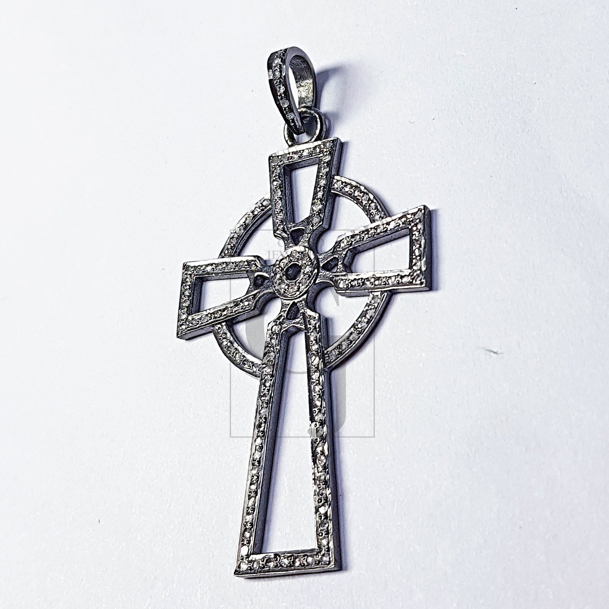 Pave diamond rosecut pendant 925 sterling silver pendant handmade diamond pendant circled cross beautiful diamond pendant