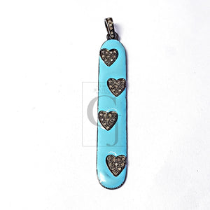 Long enameling colored heart design charm Pave diamond rosecut pendant 925 sterling silver finish handmade diamond pendant 70mm