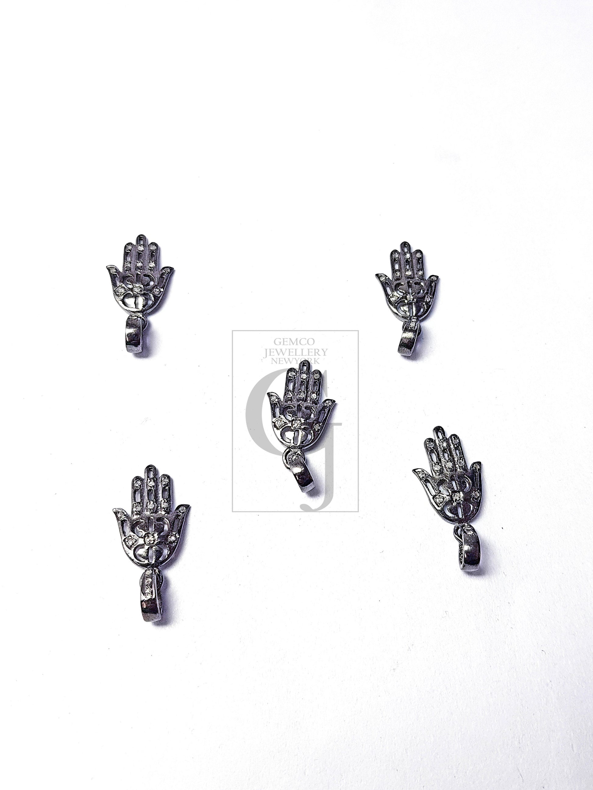 Beautiful Hamsa Design Charm Pendant Pave Diamond Rosecut Pendant 925 Sterling Silver Pendant Handmade Diamond Charm Pendant, Hamsa Pendent