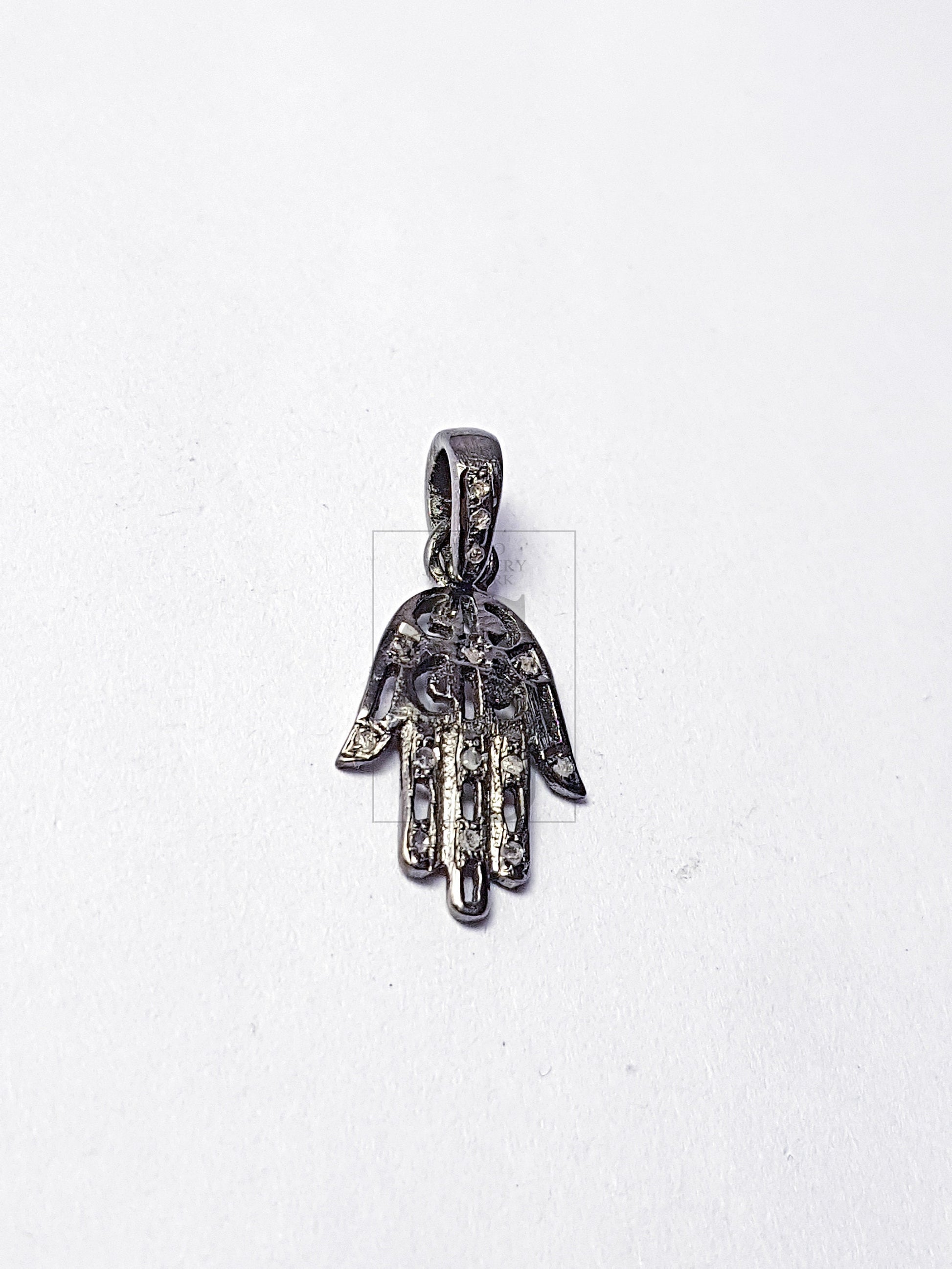 Beautiful Hamsa Design Charm Pendant Pave Diamond Rosecut Pendant 925 Sterling Silver Pendant Handmade Diamond Charm Pendant, Hamsa Pendent