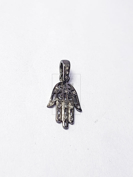 Beautiful Hamsa Design Charm Pendant Pave Diamond Rosecut Pendant 925 Sterling Silver Pendant Handmade Diamond Charm Pendant, Hamsa Pendent