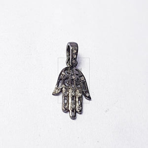 Beautiful Hamsa Design Charm Pendant Pave Diamond Rosecut Pendant 925 Sterling Silver Pendant Handmade Diamond Charm Pendant, Hamsa Pendent