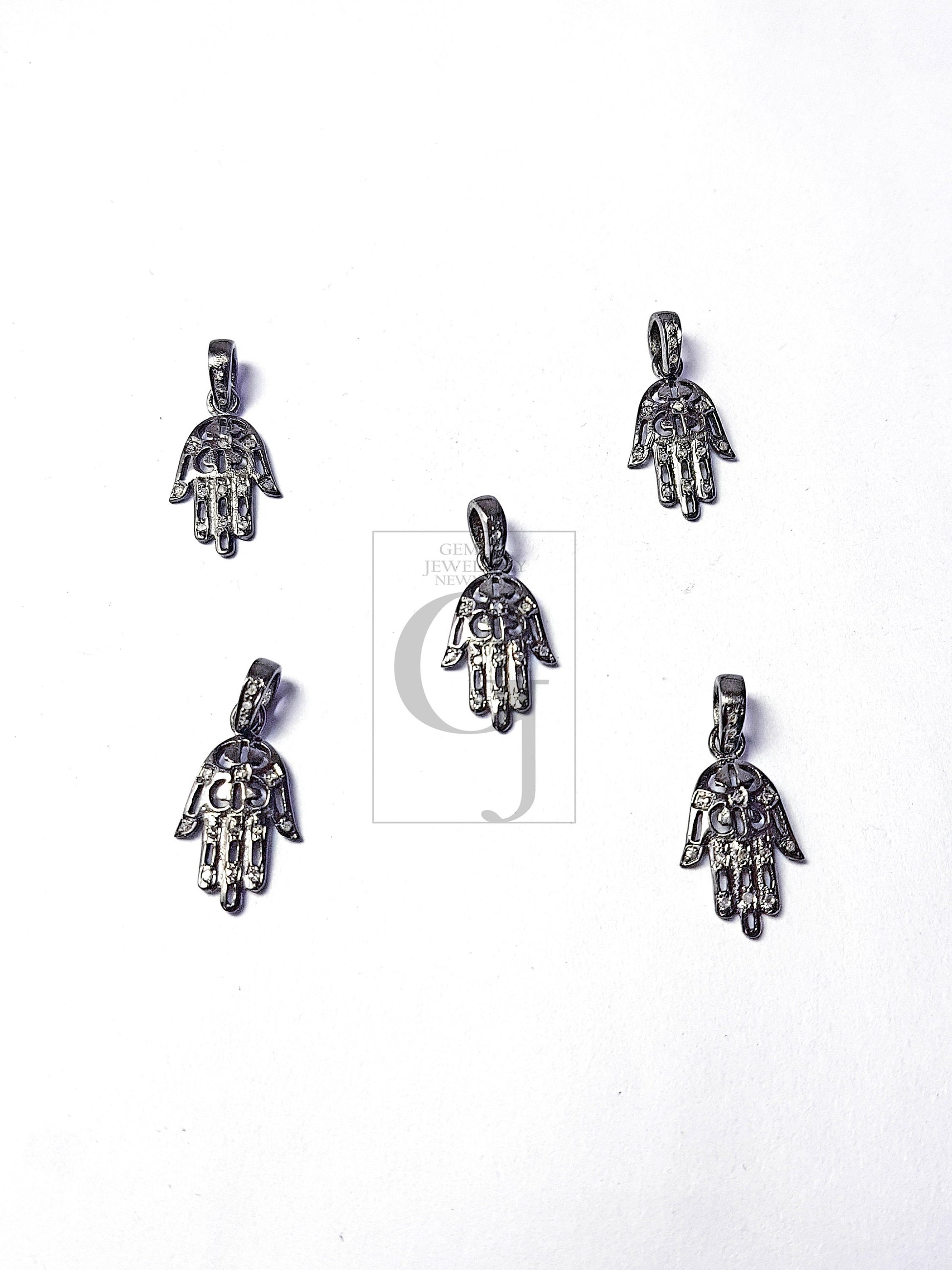 Beautiful Hamsa Design Charm Pendant Pave Diamond Rosecut Pendant 925 Sterling Silver Pendant Handmade Diamond Charm Pendant, Hamsa Pendent