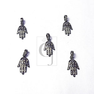 Beautiful Hamsa Design Charm Pendant Pave Diamond Rosecut Pendant 925 Sterling Silver Pendant Handmade Diamond Charm Pendant, Hamsa Pendent