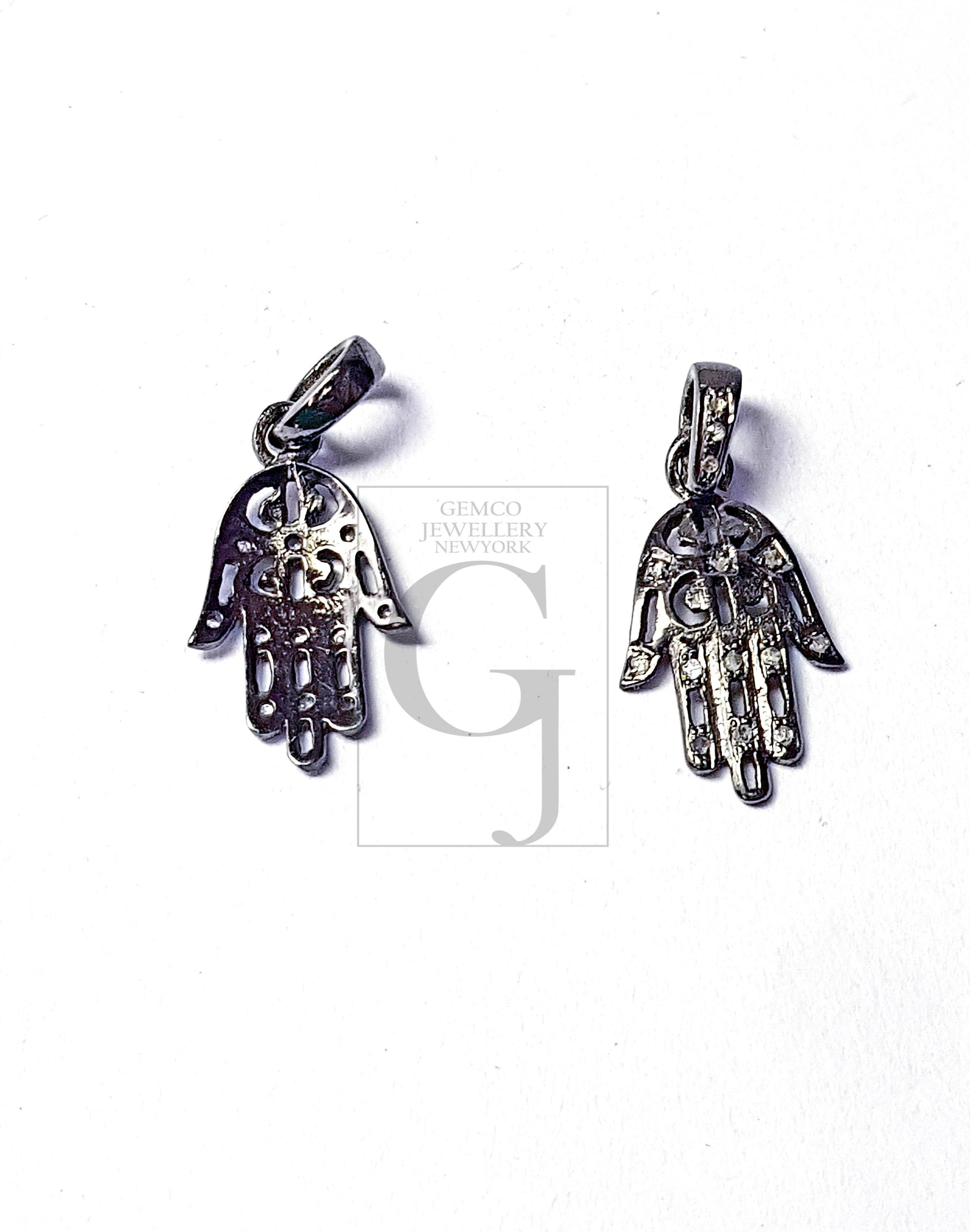 Beautiful Hamsa Design Charm Pendant Pave Diamond Rosecut Pendant 925 Sterling Silver Pendant Handmade Diamond Charm Pendant, Hamsa Pendent