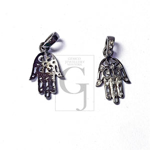 Beautiful Hamsa Design Charm Pendant Pave Diamond Rosecut Pendant 925 Sterling Silver Pendant Handmade Diamond Charm Pendant, Hamsa Pendent
