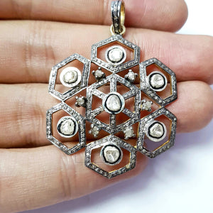 Beautiful Flower Designer Rosecut Pave Diamond Pendant 925 Sterling Silver Handmade Finish Flat Diamond Pendant Jewelry