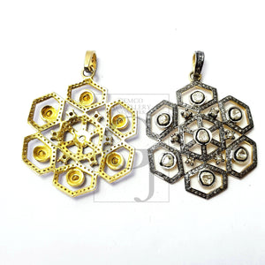 Beautiful Flower Designer Rosecut Pave Diamond Pendant 925 Sterling Silver Handmade Finish Flat Diamond Pendant Jewelry