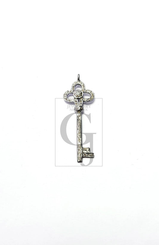 Beautiful Key Designer Rosecut Pave Diamond Pendant 925 Sterling Silver Handmade Finish Diamond Pendant Jewelry