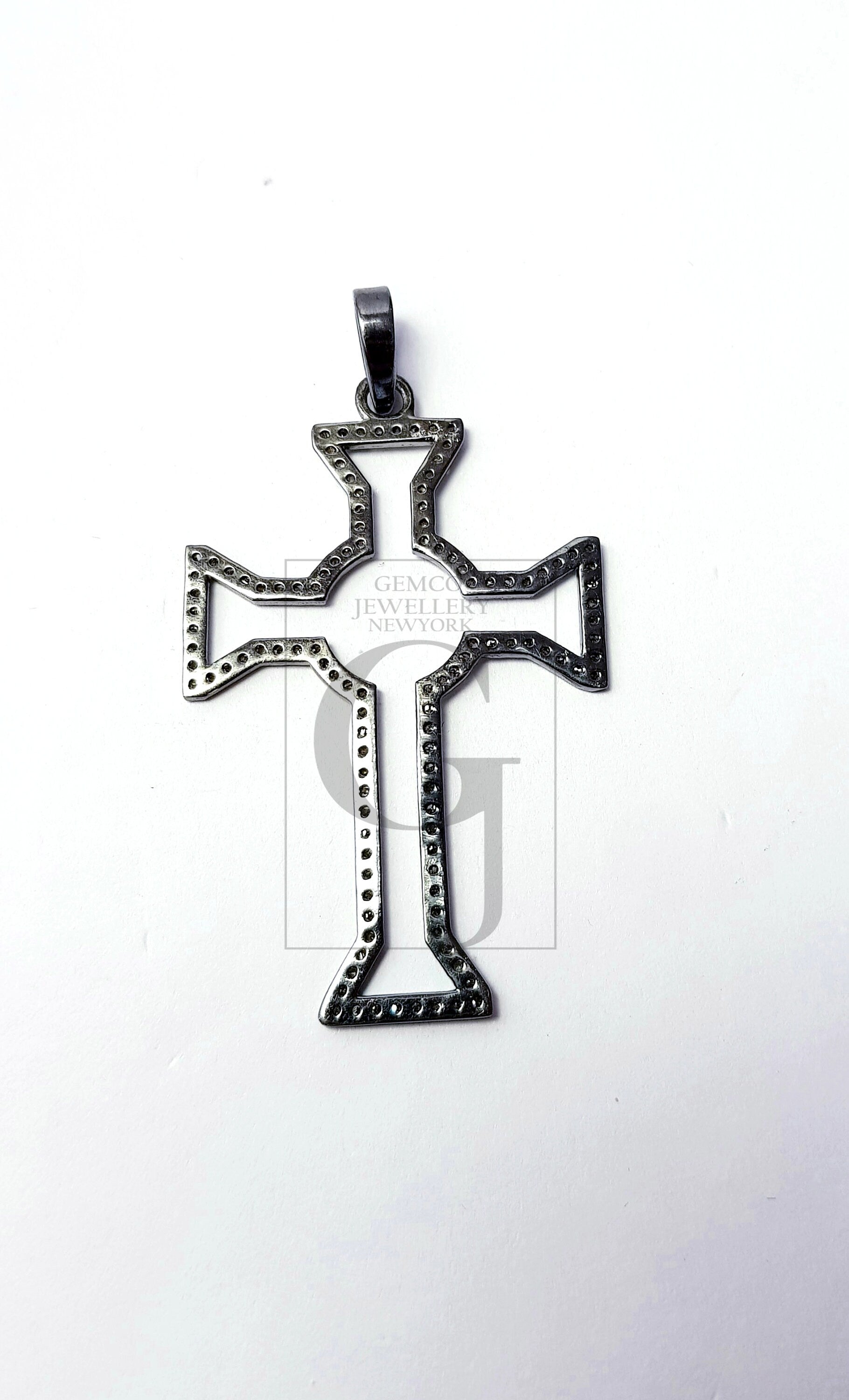Latest cross design Rosecut pave diamond pendant 925 sterling silver handmade finish beautiful diamond pendant jewelry