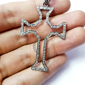 Latest cross design Rosecut pave diamond pendant 925 sterling silver handmade finish beautiful diamond pendant jewelry
