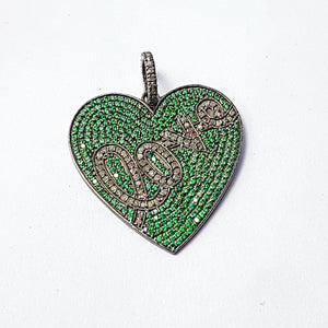 Beautiful Gift Heart Love Design Pink/Green/Purple Stone Pave Diamond Rosecut Pendant 925 Sterling Silver Handmade Diamond Pendant