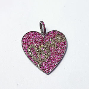 Beautiful Gift Heart Love Design Pink/Green/Purple Stone Pave Diamond Rosecut Pendant 925 Sterling Silver Handmade Diamond Pendant